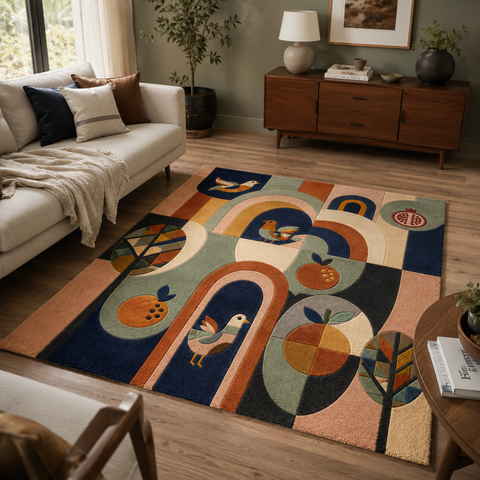 Folk Arches Rug hand-tufted wool and bamboo silk rug