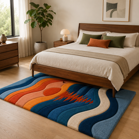 Abstract Waves On Plush Rug with flowing sculptural design - premium hand-tufted wool rug for modern homes