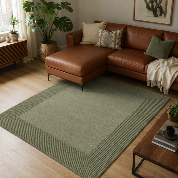 Horizon Frame Rug - Hand-tufted modern rug in beige, taupe, and cream - ThePieCraft