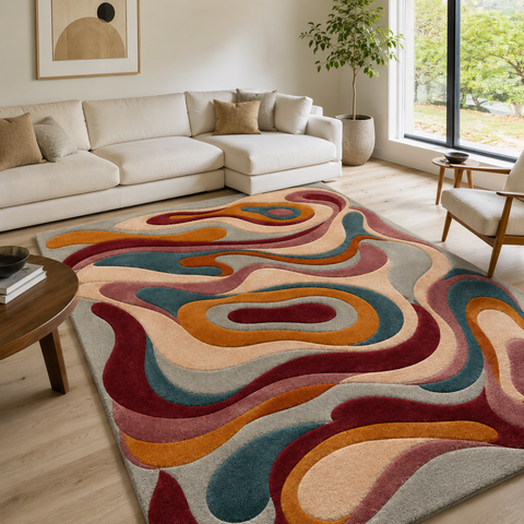Abstract Flow Rug hand-tufted wool and bamboo silk rug