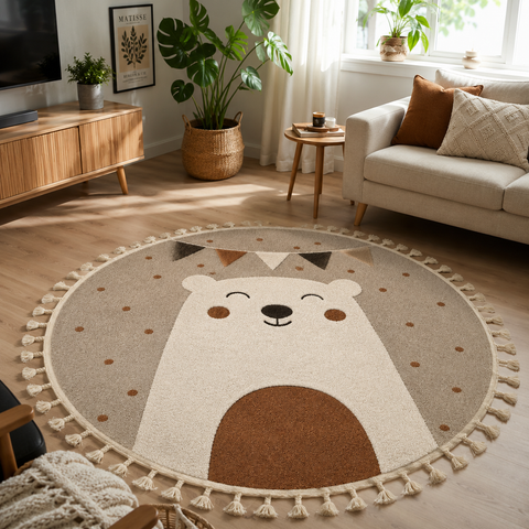 Happy Bear rug hand-tufted wool and bamboo silk rug