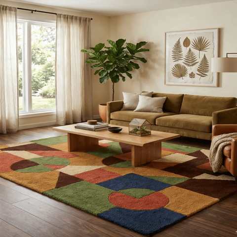 Kinetic Rug - Hand-tufted geometric rug in caramel, rust, and sand - ThePieCraft
