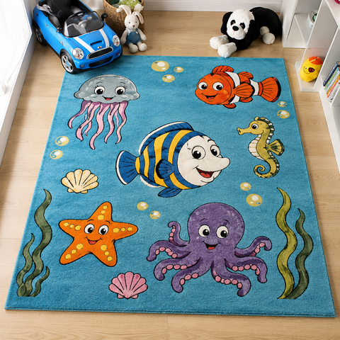 Aqua Marine Kids Rug hand-tufted wool and bamboo silk rug – view 2