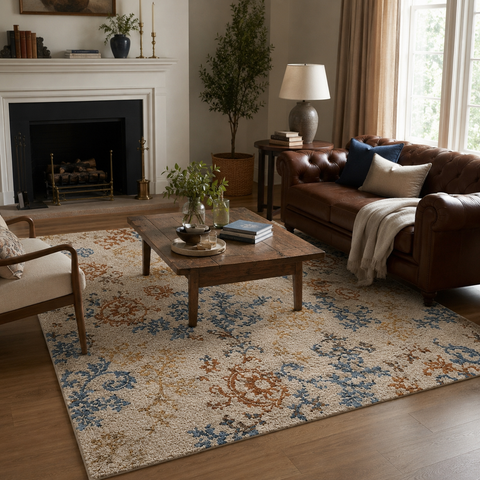 Vintage Floral Rug hand-tufted wool and bamboo silk rug