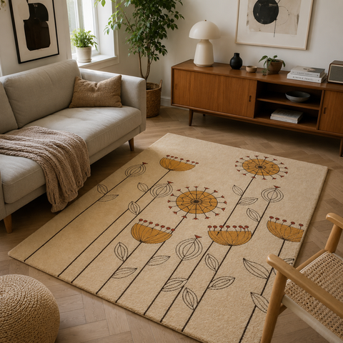 Sunny Bloom Rug hand-tufted wool and bamboo silk rug