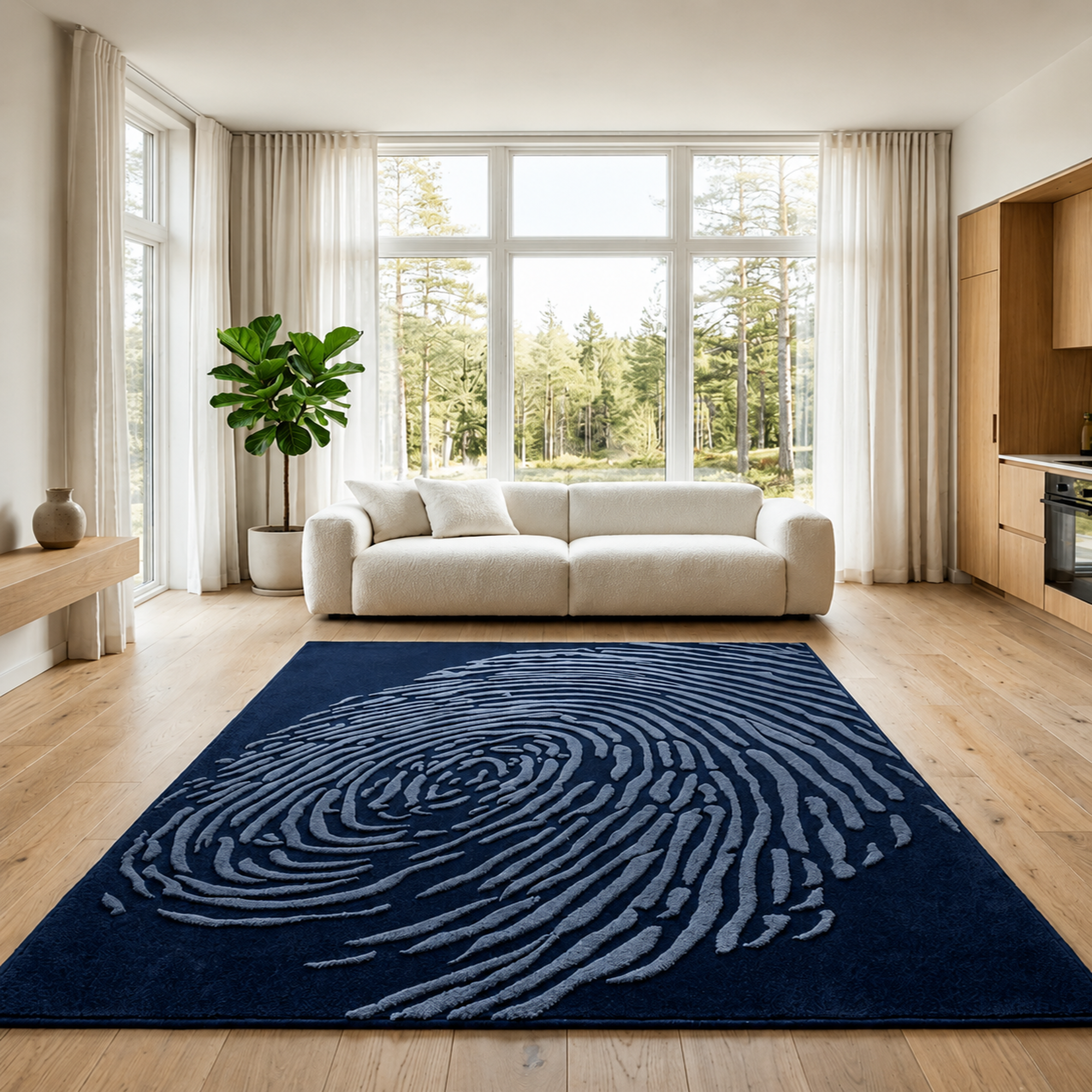 Whorl Indigo Rug - hand-tufted abstract wool rug with blue, cobalt and navy whorl pattern
