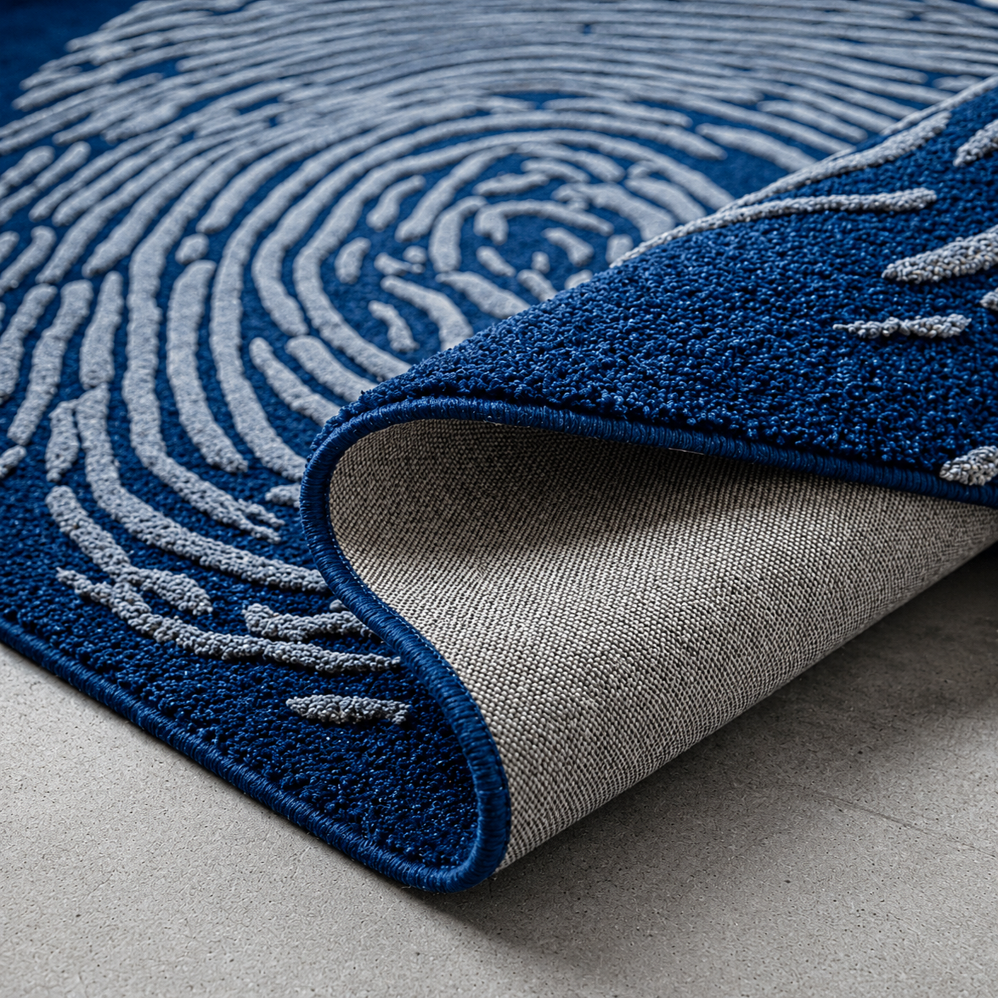 Whorl Indigo Rug - hand-tufted abstract wool rug with blue, cobalt and navy whorl pattern