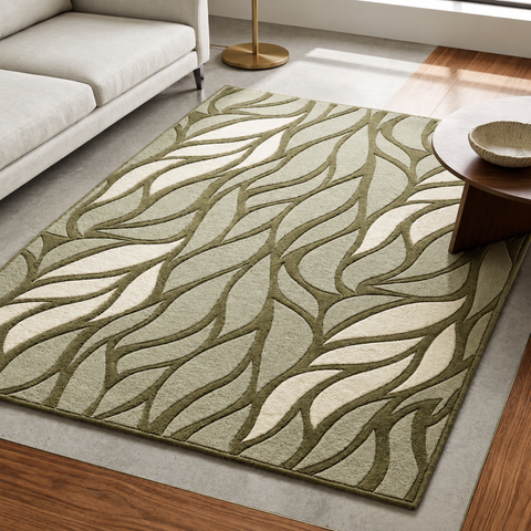 Leaf Wave Rug - Hand-tufted abstract rug in cream, sand, and white - ThePieCraft