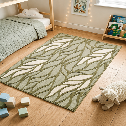 Leaf Wave Rug - Hand-tufted abstract rug in cream, sand, and white - ThePieCraft
