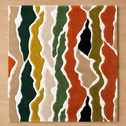 Wave Pattern Rug - hand-tufted modern wool and silk rug in cream, peach and white wave design