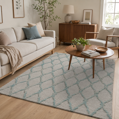 Azure Lattice Rug hand-tufted wool and bamboo silk rug