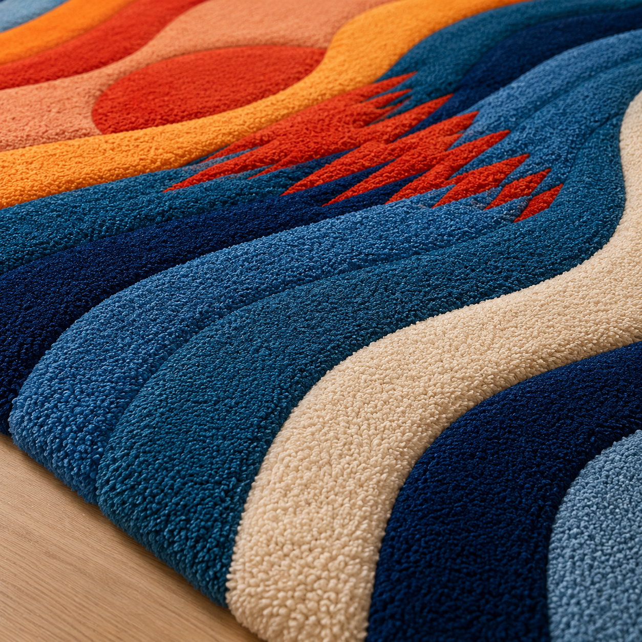 Abstract Waves On Plush Rug with flowing sculptural design - premium hand-tufted wool rug for modern homes
