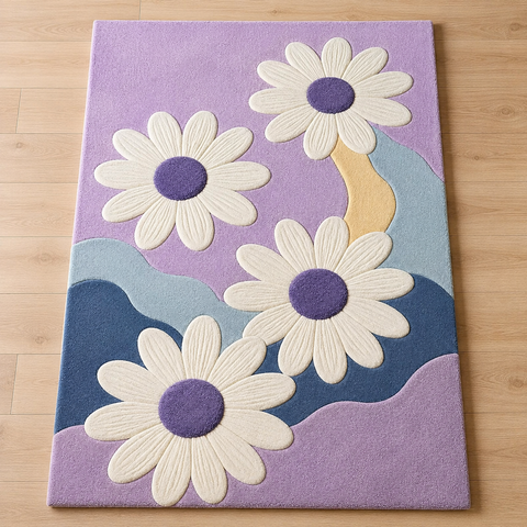 Whimsical Floral Rug - hand-tufted floral wool rug with playful botanical motifs