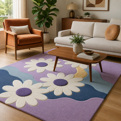 Whimsical Floral Rug - hand-tufted floral wool rug with playful botanical motifs