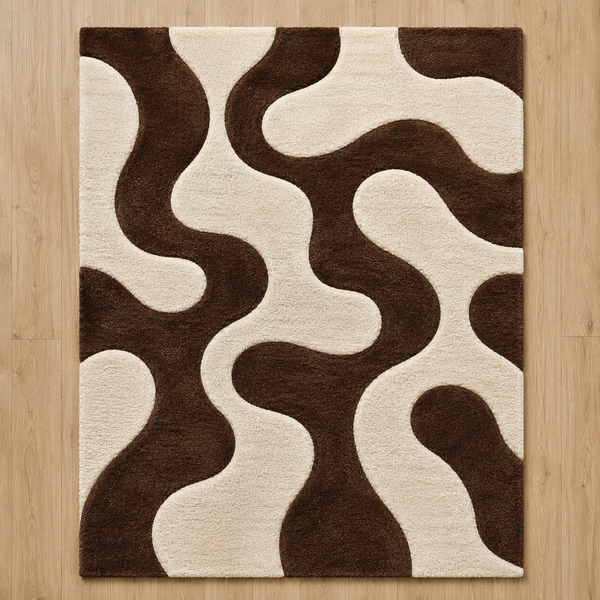 Flow Arc abstract rug with sweeping organic curves - hand-tufted NZ wool designer rug for modern living room