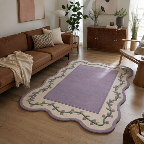 Lavender Meadow Rug - Hand-tufted floral rug in lavender, soft purple, and cream - ThePieCraft
