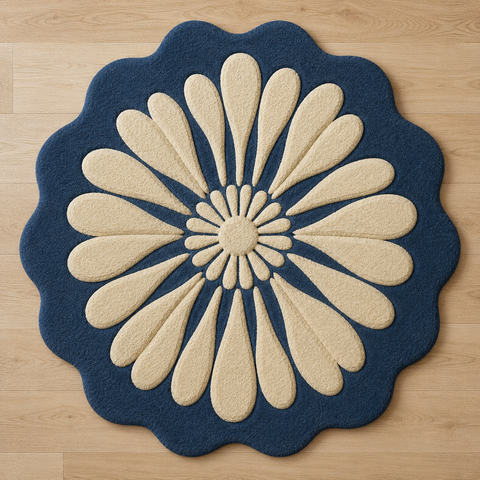 Midnight Bloom Rug - Hand-tufted floral rug in midnight blue, dark purple, and charcoal - ThePieCraft