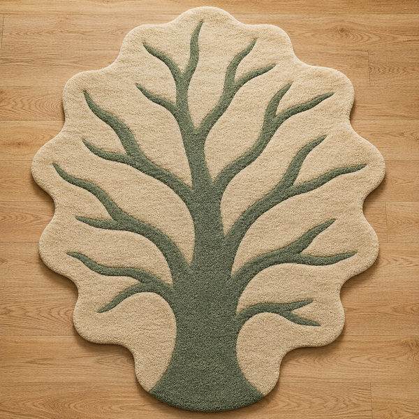 Evergreen Grove floral rug in rich forest green - hand-tufted NZ wool rug with botanical woodland design