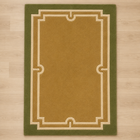 Verdant Frame Rug - hand-tufted modern wool rug with green botanical frame design