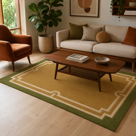 Verdant Frame Rug - hand-tufted modern wool rug with green botanical frame design