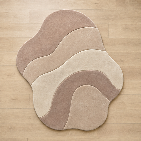 Moreni Wave Rug - Hand-tufted irregular rug in forest green, sage, and cream - ThePieCraft