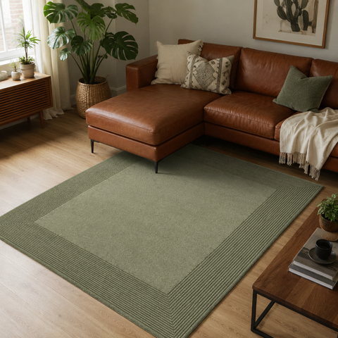 Horizon Frame Rug - Hand-tufted modern rug in beige, taupe, and cream - ThePieCraft