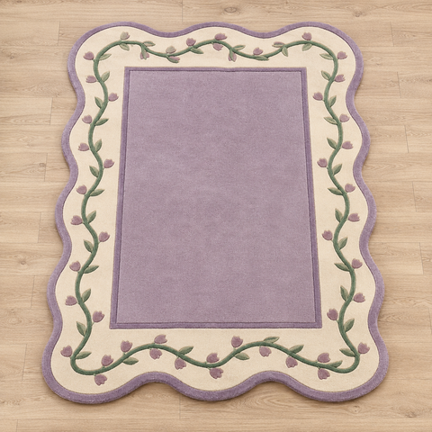 Lavender Meadow Rug - Hand-tufted floral rug in lavender, soft purple, and cream - ThePieCraft