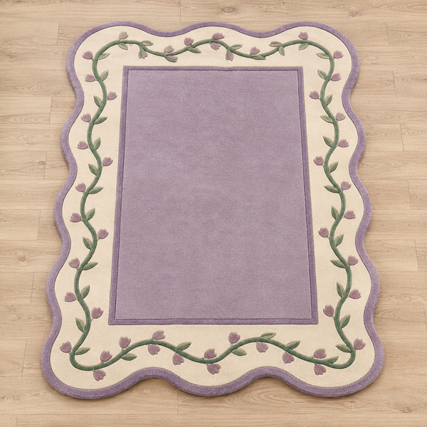 Lavender Meadow Rug - Hand-tufted floral rug in lavender, soft purple, and cream - ThePieCraft