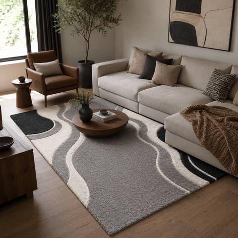 Wave Contour Rug hand-tufted wool and bamboo silk rug