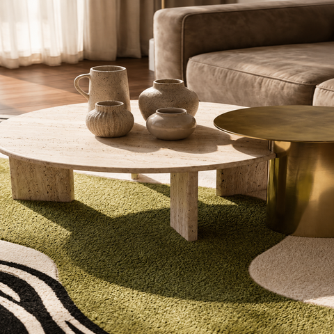 Oral Serengetti abstract hand-tufted rug in beige, black, and tan with earthy tones