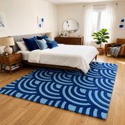 Nami-Do Rug - Hand-tufted modern rug in blue, cream, and peach - ThePieCraft