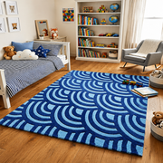 Nami-Do Rug - Hand-tufted modern rug in blue, cream, and peach - ThePieCraft