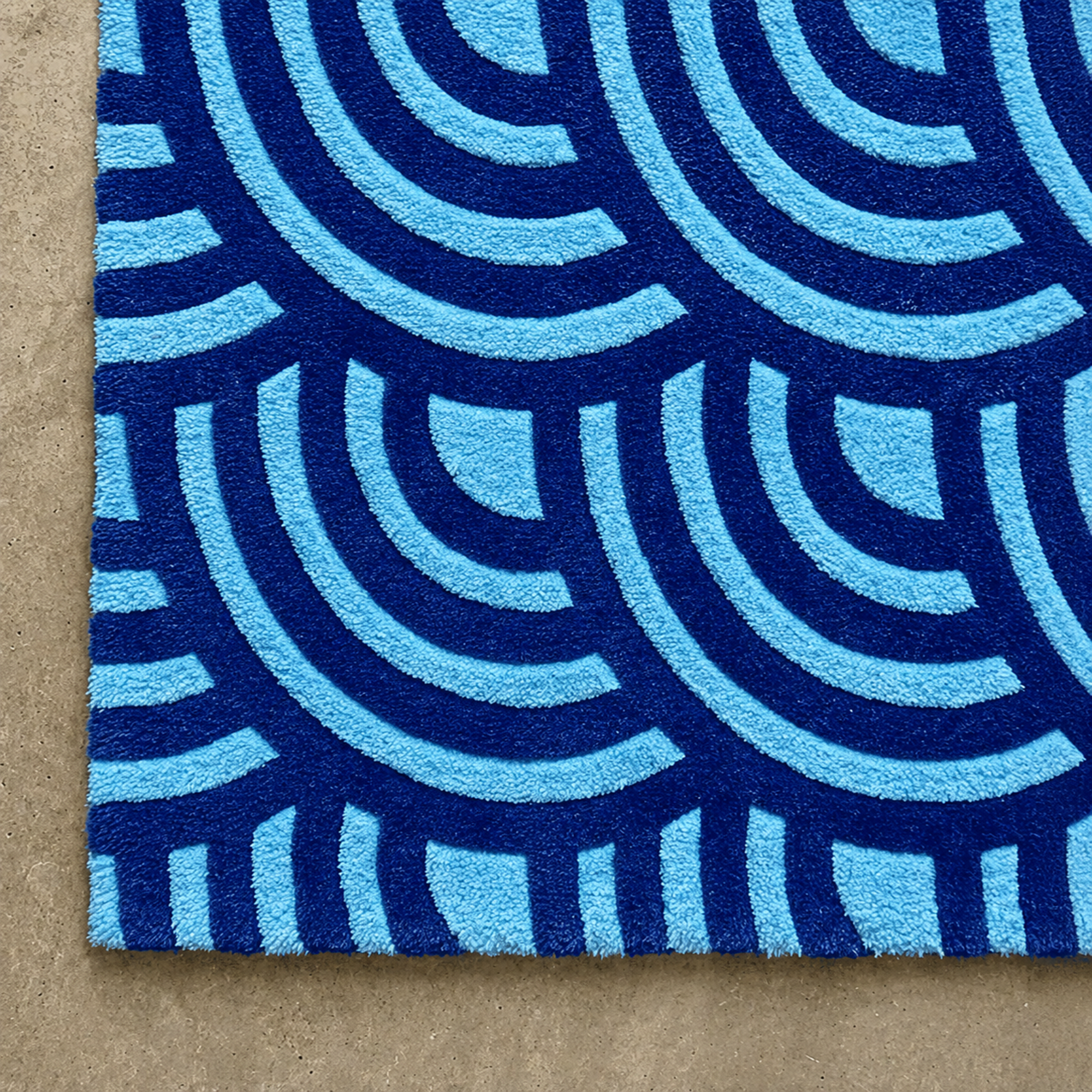 Nami-Do Rug - Hand-tufted modern rug in blue, cream, and peach - ThePieCraft
