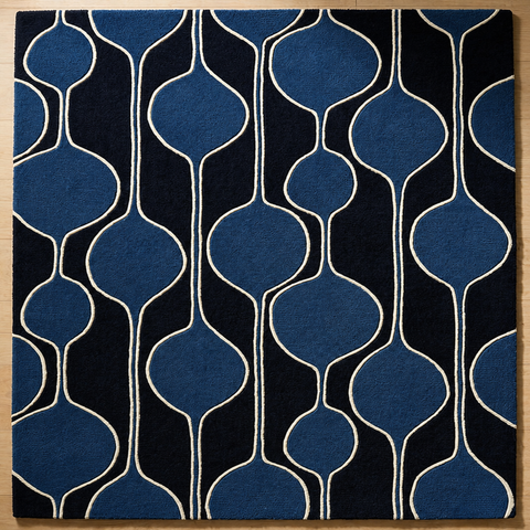 Ogee Wave modern hand-tufted rug in blue, cobalt, and navy with fluid wave pattern