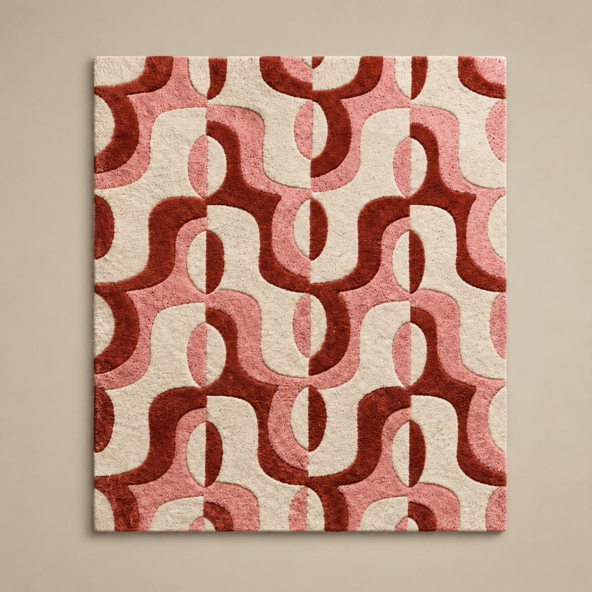Sienna Swirl abstract hand-tufted rug in cream, peach, and white with warm swirling patterns