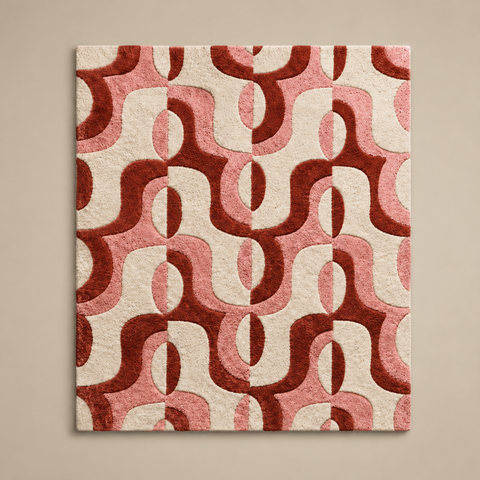 Sienna Swirl abstract hand-tufted rug in cream, peach, and white with warm swirling patterns