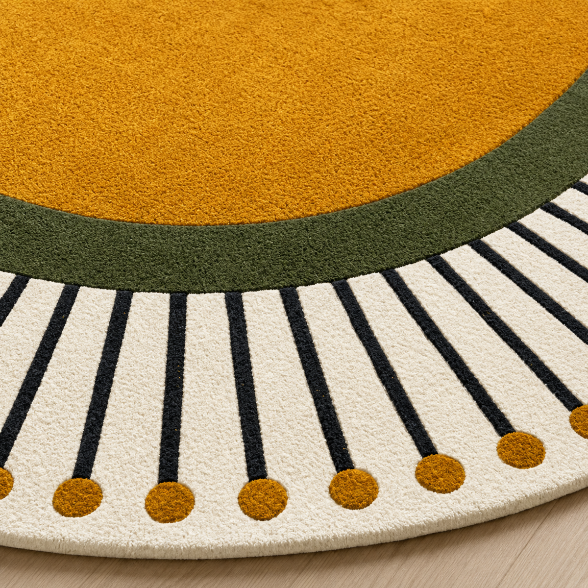 Solstic Oval modern hand-tufted rug in orange, white, and yellow with sunny solstice-inspired design