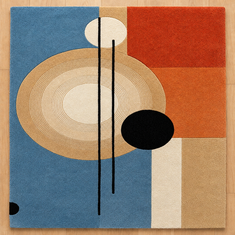 Solstic geometric hand-tufted rug in cream, peach, and sand with modern solstice-inspired patterns