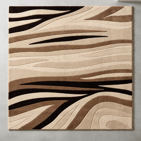 Terra Wave Rug - hand-tufted abstract wool and silk rug in cream, maroon and sand