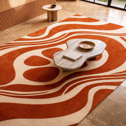Terracota Rug - hand-tufted irregular shaped wool rug in cream, orange and peach tones