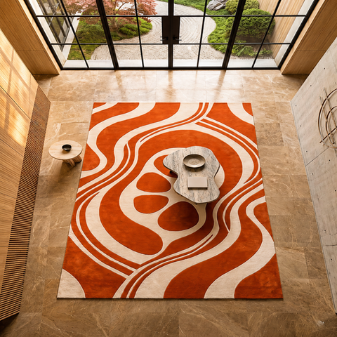 Terracota Rug - hand-tufted irregular shaped wool rug in cream, orange and peach tones