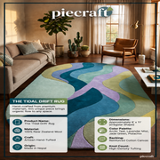 Tidal Drift Rug - hand-tufted round wool and silk rug in cream, peach and teal tidal pattern