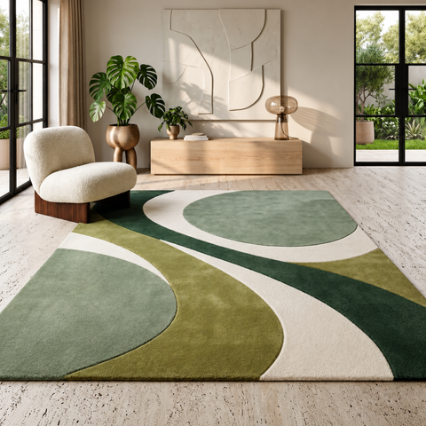 Verdant Rug - hand-tufted modern wool and silk rug in beige, sand and white