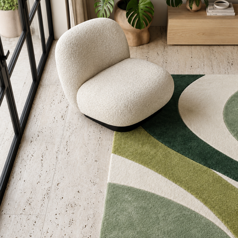 Verdant Rug - hand-tufted modern wool and silk rug in beige, sand and white