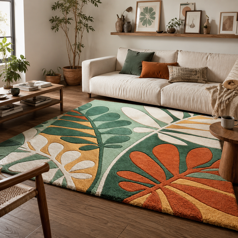 Botanical Rug hand-tufted wool and bamboo silk rug