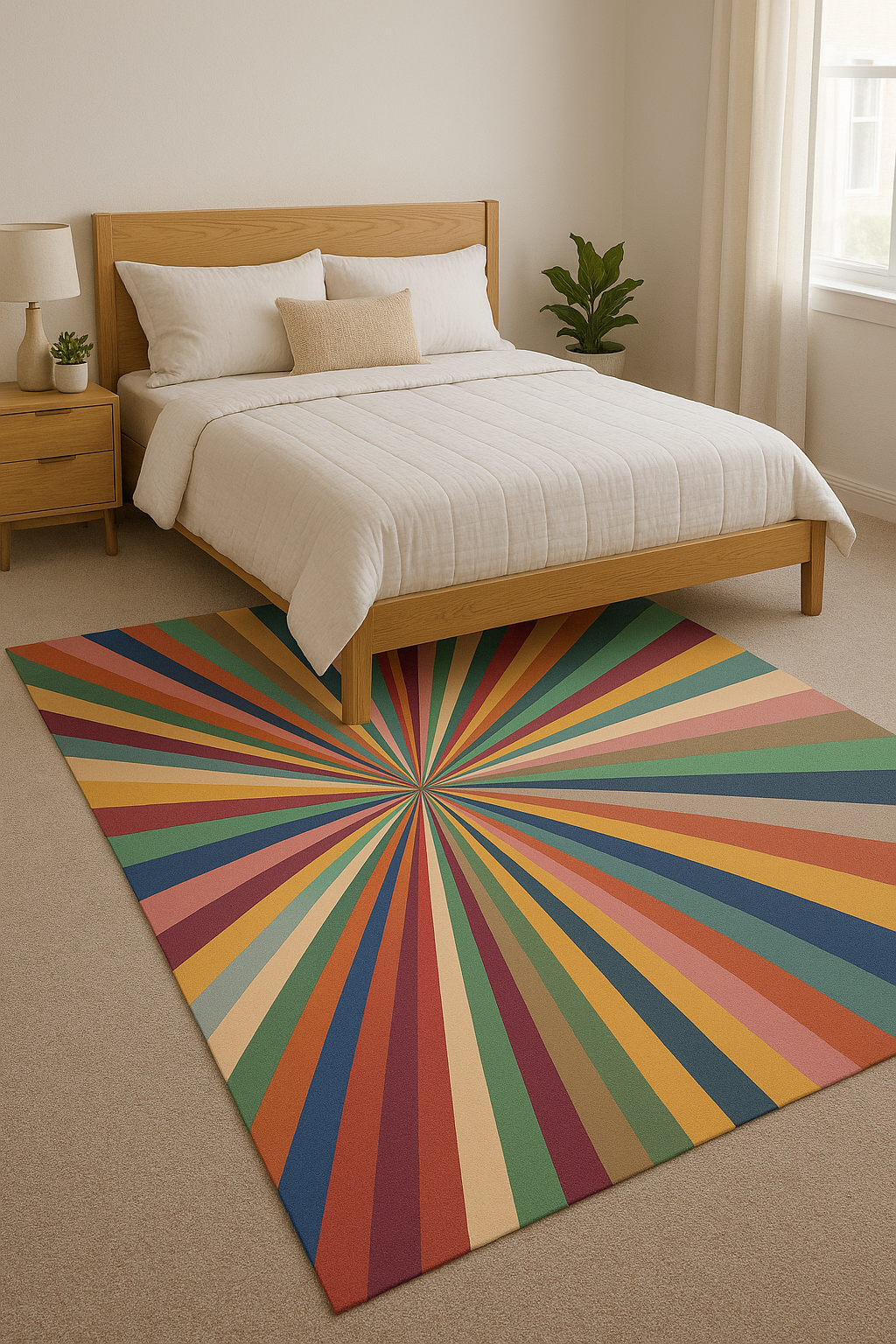 "Radiant Burst – Multicolor Modern Art Rug in NZ Wool"