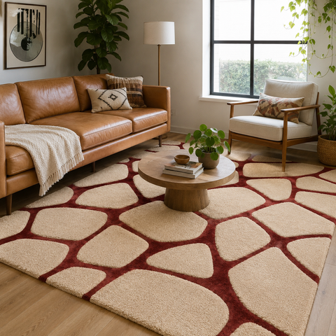 Crimson Pebble Rug hand-tufted wool and bamboo silk rug