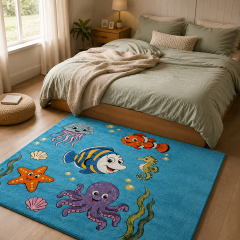 Aqua Marine Kids Rug hand-tufted wool and bamboo silk rug