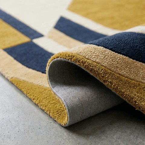 Arc Circuit Rug in mustard orange and tan - hand-tufted modern wool rug with geometric arc pattern