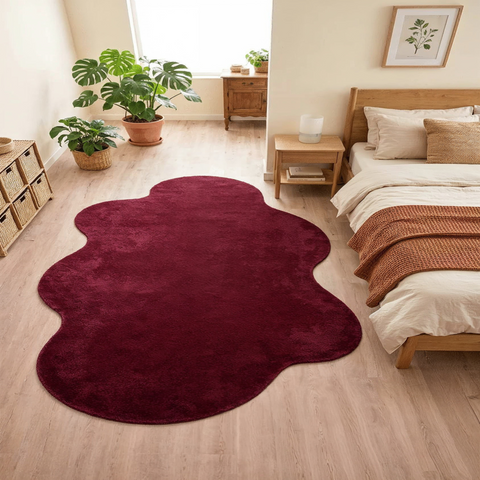 Amorphous Rug 2 in maroon pink and red - hand-tufted designer wool rug for bedroom living room
